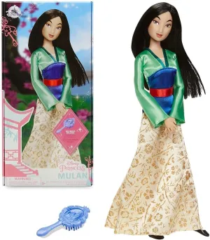 Disney Store Official Disney Princess Classic Doll (Mulan), 11 Inches, Includes Brush with Molded Details, Fully Posable Toy in Classic Outfit - Disney Princess Toys for Girls