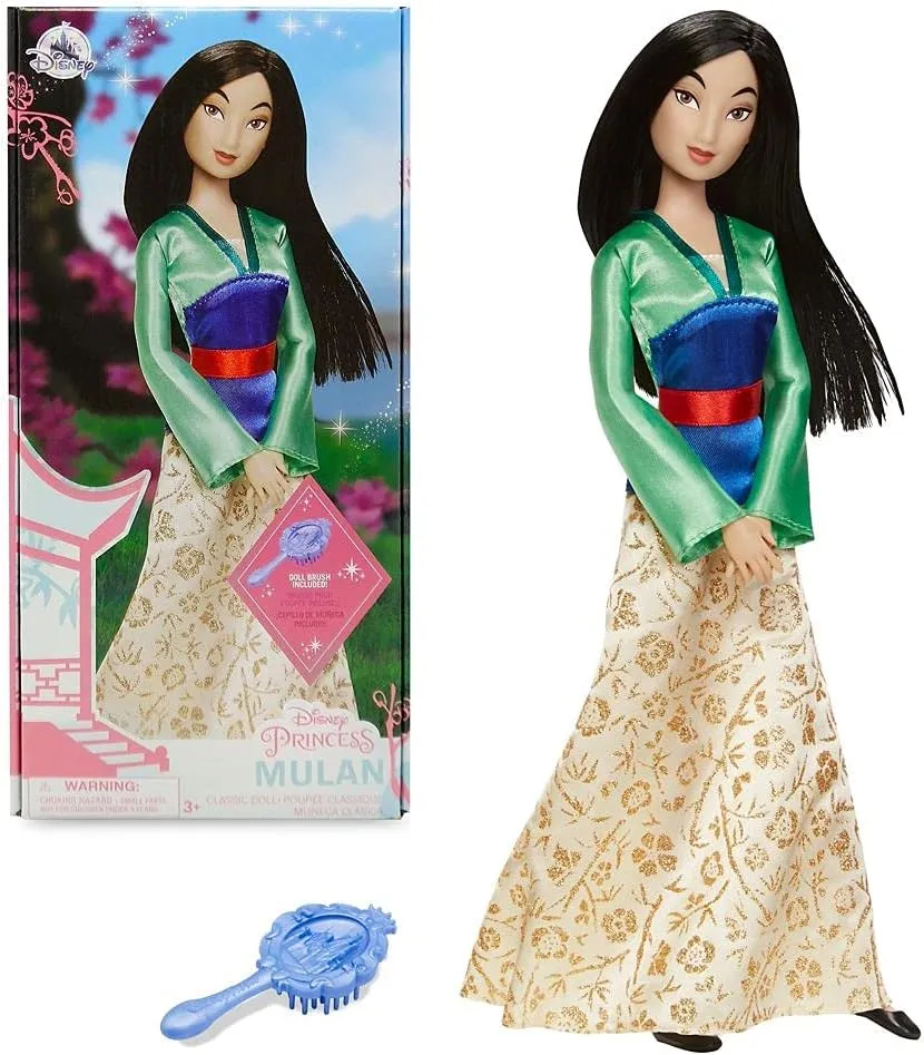 Disney Store Official Disney Princess Classic Doll (Mulan), 11 Inches, Includes Brush with Molded Details, Fully Posable Toy in Classic Outfit - Disney Princess Toys for Girls