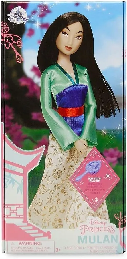 Disney Store Official Disney Princess Classic Doll (Mulan), 11 Inches, Includes Brush with Molded Details, Fully Posable Toy in Classic Outfit - Disney Princess Toys for Girls