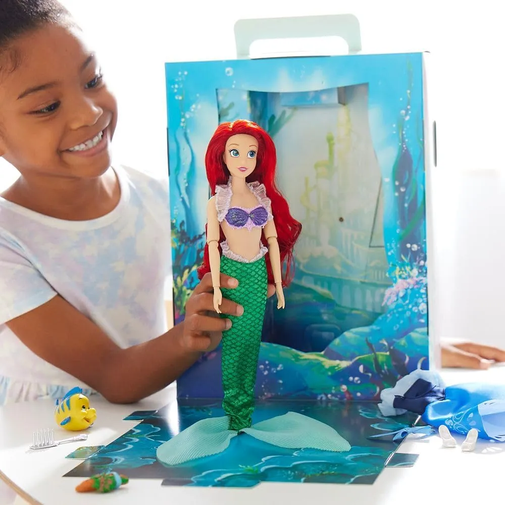 Disney Store Official Princess Story Doll (Ariel from The Little Mermaid) 11 Inches, Includes Coloring Book and Additional Dress, Princess Doll in Classic Outfit, Princess Toys for Girls