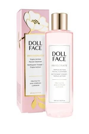 DOLL FACE Facial Cleanser | Invigorate Triple-Action Face Wash | Exfoliating & Brightening Glycolic Acid & Citrus Enzymes | All Skin Types | 8 fl. oz