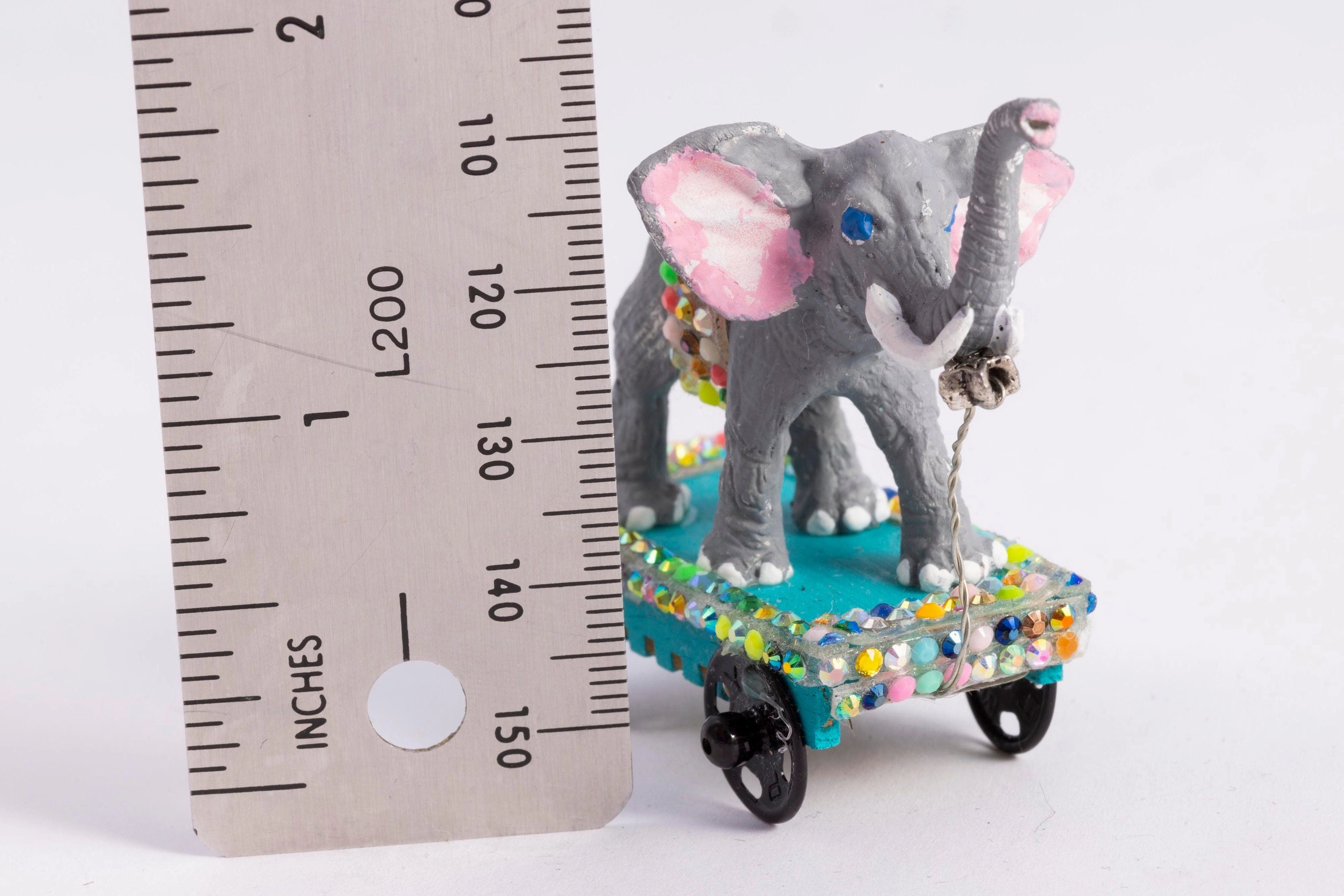 Dollhouse Miniature ~ Artisan Hand Painted Elephant Pull Toy