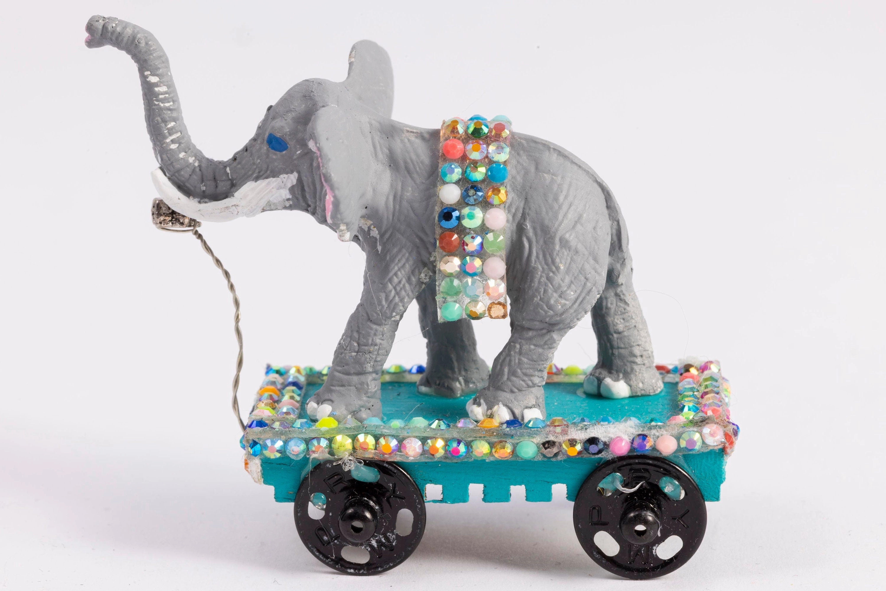 Dollhouse Miniature ~ Artisan Hand Painted Elephant Pull Toy