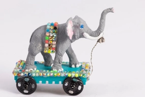 Dollhouse Miniature ~ Artisan Hand Painted Elephant Pull Toy