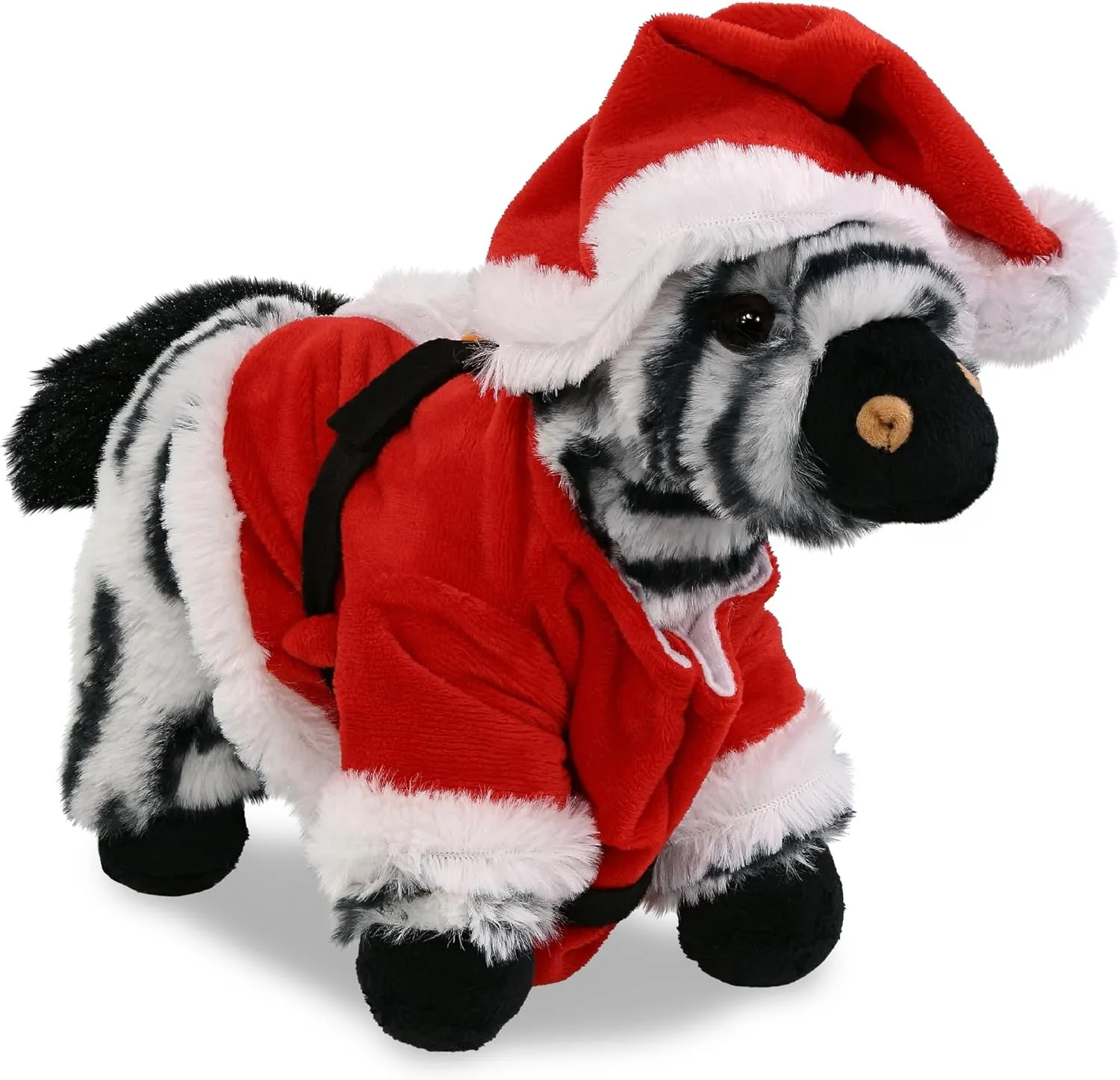 DolliBu Santa Zebra Stuffed Animal Plush Toy - Super Soft Wild Animal Dress Up with Red Santa Claus Outfit, Cute Wildlife Gift, Holiday with Name Personalization - 9 Inches