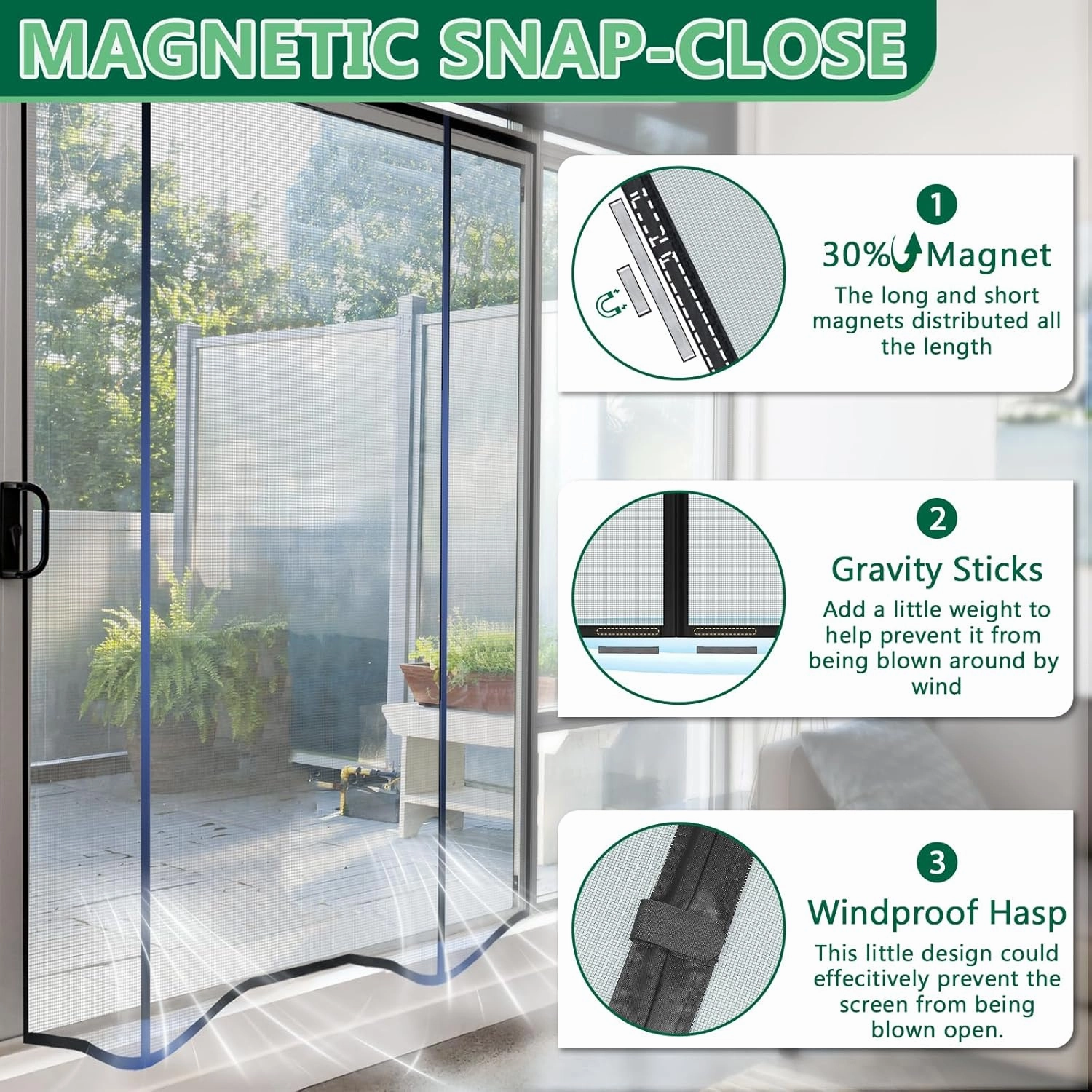 Double Opeing Magentic Screen Door for Sliding French Door, Fit Door Size 64 x 82, Large Self Sealing Screen Door Mesh for Pet Kid, Removable Mesh Net Walk Through, Keep Fly Out, Gray