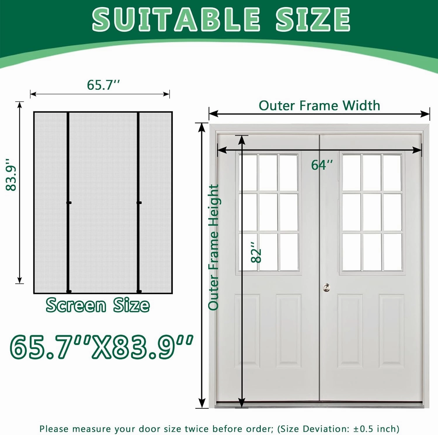 Double Opeing Magentic Screen Door for Sliding French Door, Fit Door Size 64 x 82, Large Self Sealing Screen Door Mesh for Pet Kid, Removable Mesh Net Walk Through, Keep Fly Out, Gray