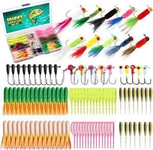 Dovesun Crappie Lures with Jig Heads Kit, Soft Plastic Grubs-Tube Baits 1/8oz 1/16oz 1/32oz Crappie Jigs Walleye Trout Bass Crappie Baits 95-120pcs