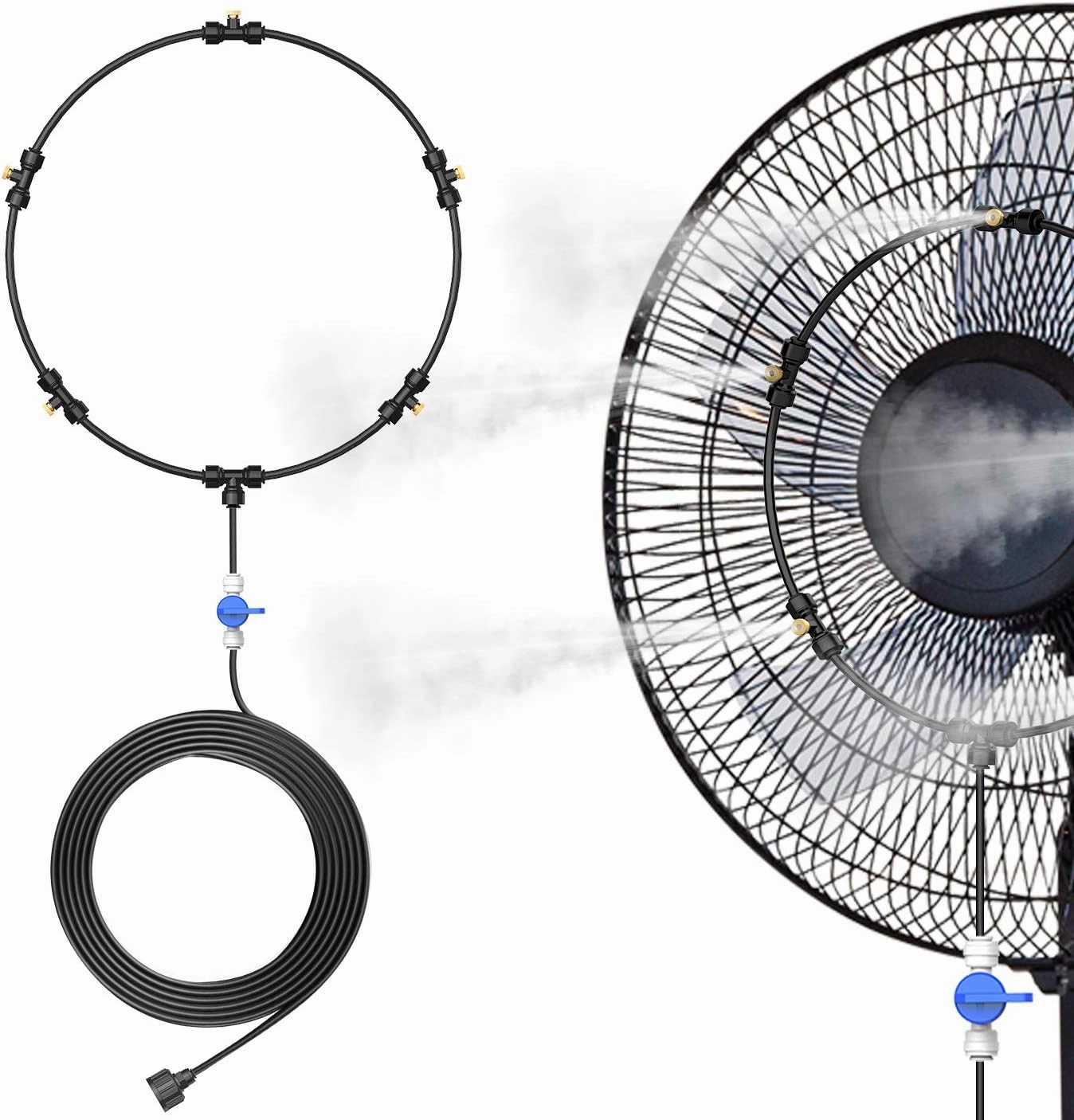 DR.PREPARE Outdoor Misting Fan Kit, 16.4ft Mist Hose Mister Fan, Water Misters for Cooling for Patio backyard, Portable Misting System for Mist Fan, Independent Valve for Control