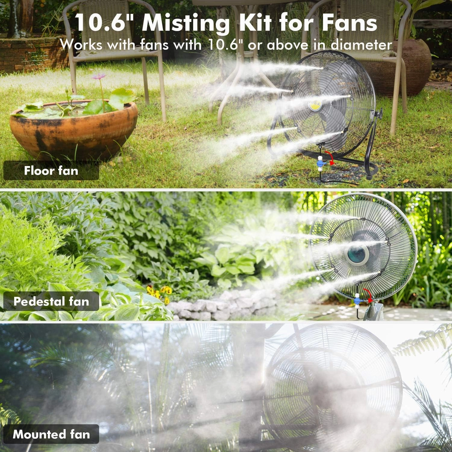 DR.PREPARE Outdoor Misting Fan Kit, 16.4ft Mist Hose Mister Fan, Water Misters for Cooling for Patio backyard, Portable Misting System for Mist Fan, Independent Valve for Control