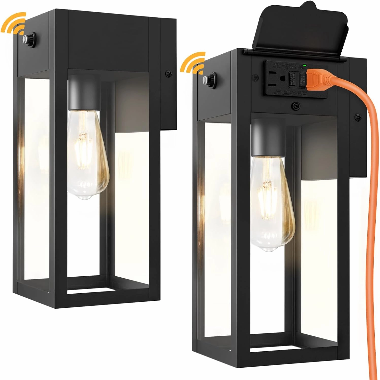 Dusk to Dawn Outdoor Light Fixtures Wall Mount, Outdoor Porch Lights with Outlet, Dusk to Dawn Outdoor Lighting for Doorway, Garage- Black