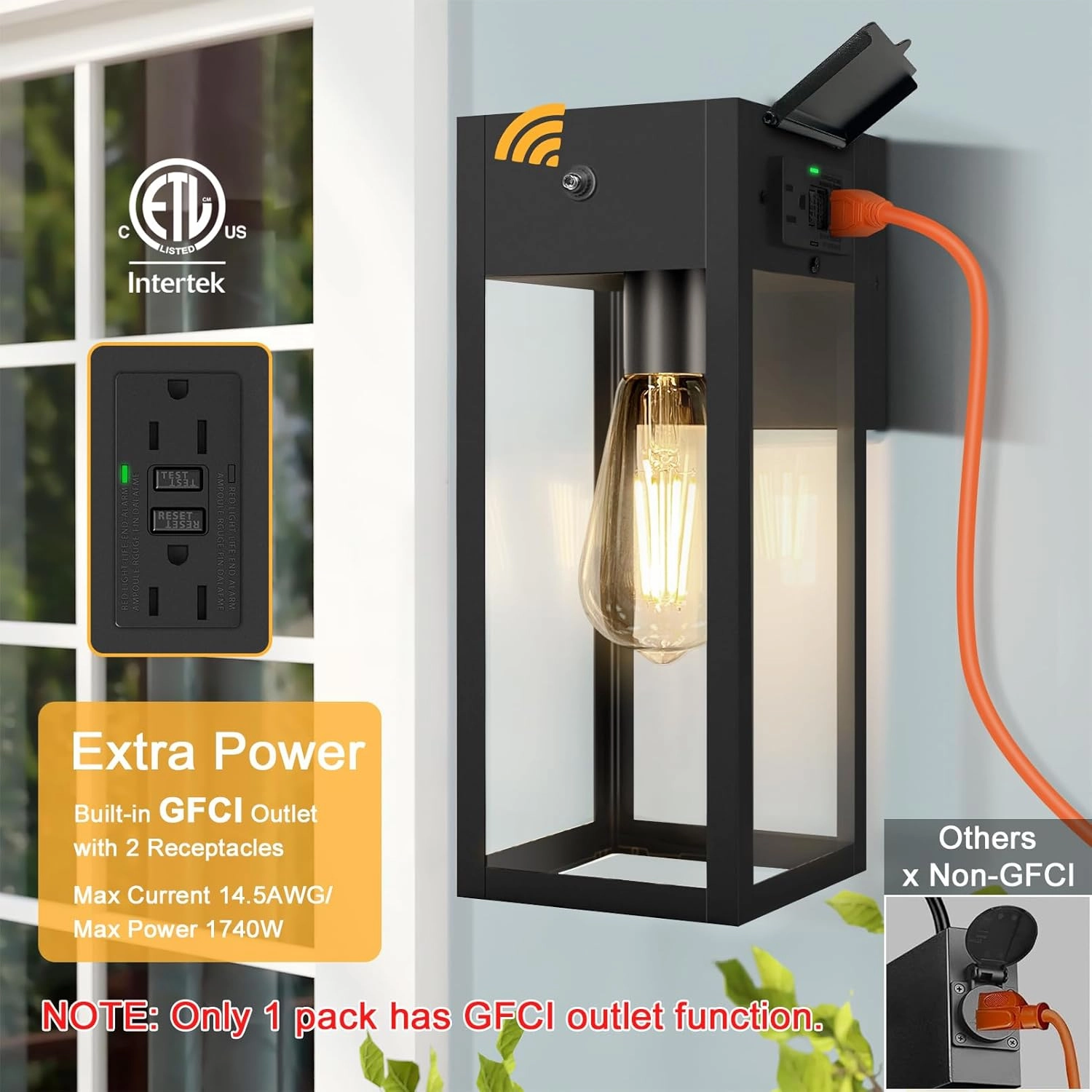 Dusk to Dawn Outdoor Light Fixtures Wall Mount, Outdoor Porch Lights with Outlet, Dusk to Dawn Outdoor Lighting for Doorway, Garage- Black