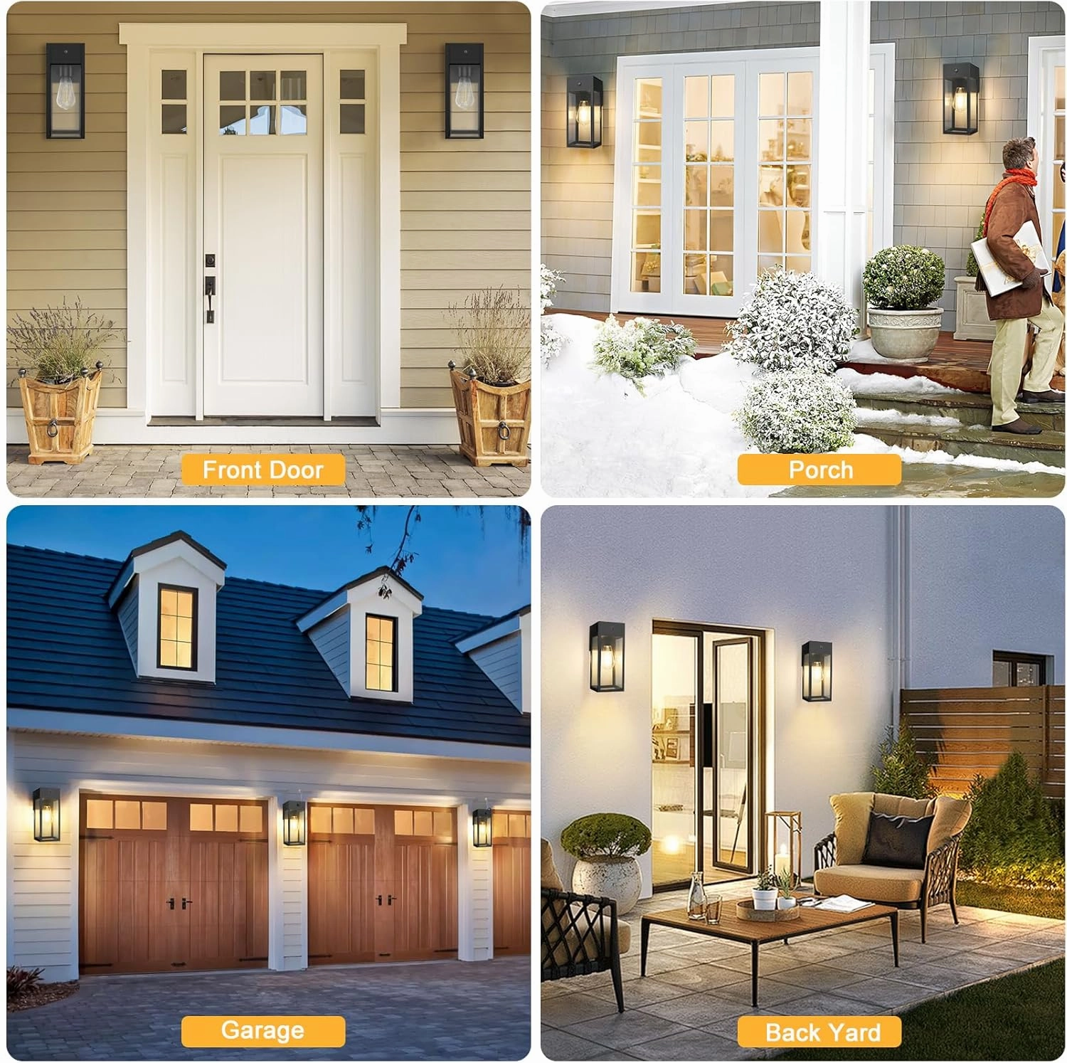 Dusk to Dawn Outdoor Light Fixtures Wall Mount, Outdoor Porch Lights with Outlet, Dusk to Dawn Outdoor Lighting for Doorway, Garage- Black