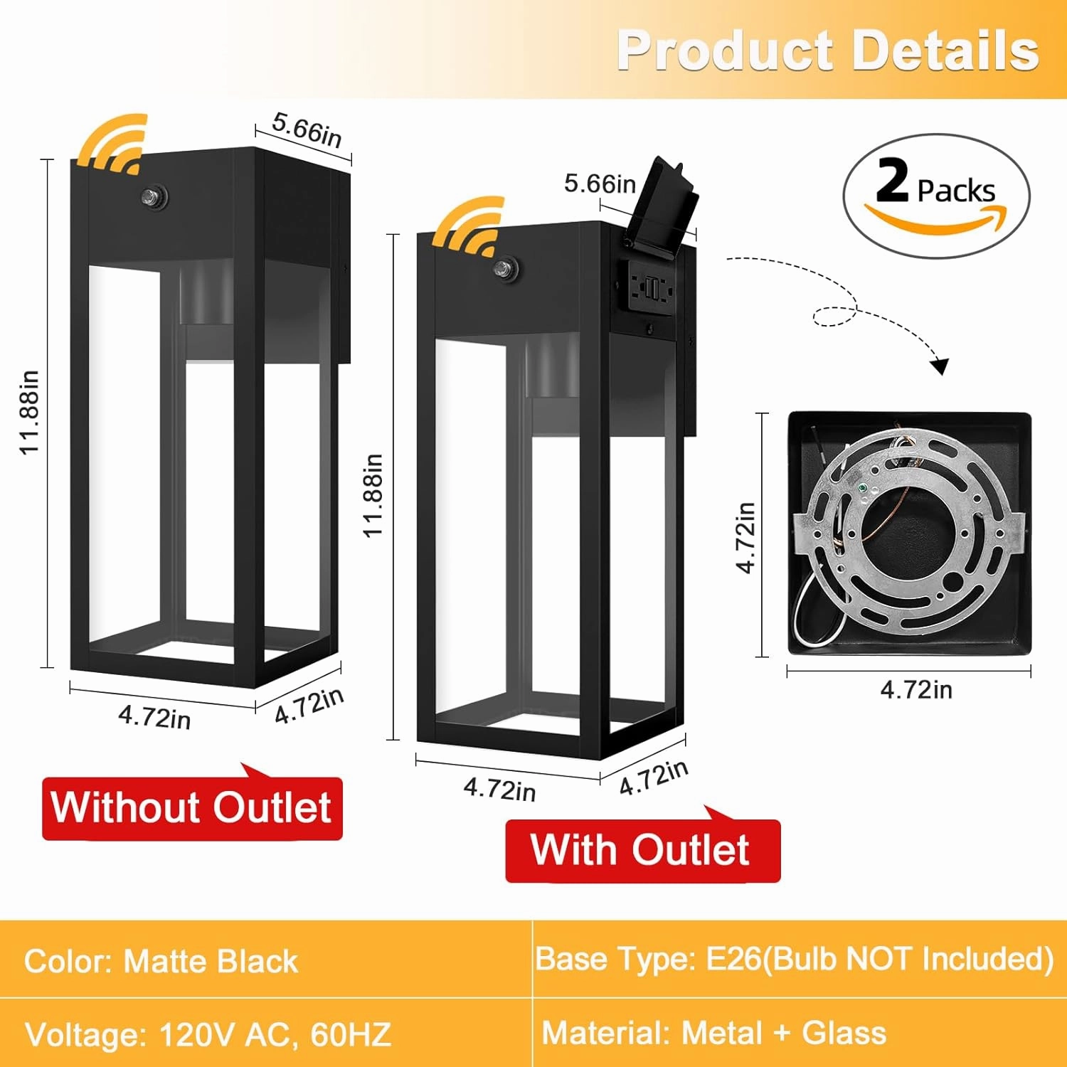 Dusk to Dawn Outdoor Light Fixtures Wall Mount, Outdoor Porch Lights with Outlet, Dusk to Dawn Outdoor Lighting for Doorway, Garage- Black