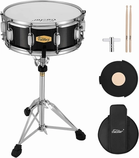 Eastar Snare Drum Set with Drum Sticks, Stand, Mute Pad, Bag, Key, 14"X 5.5", Starry Black