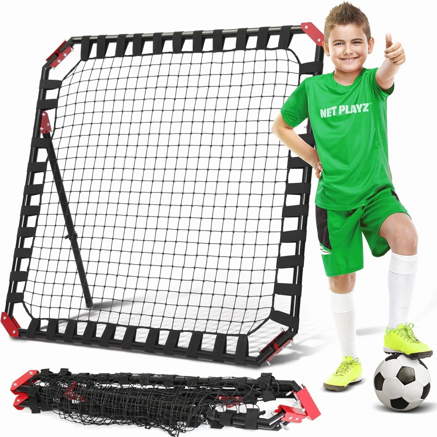 Easy Playz Portable Soccer Rebounder, 4 Ft x 4 Ft, Easy Set Up, Sturdy Metal Tube, with Quick Folding Design, No Assembly Needed! Multi Angle Adjustment, Carry Bag Included