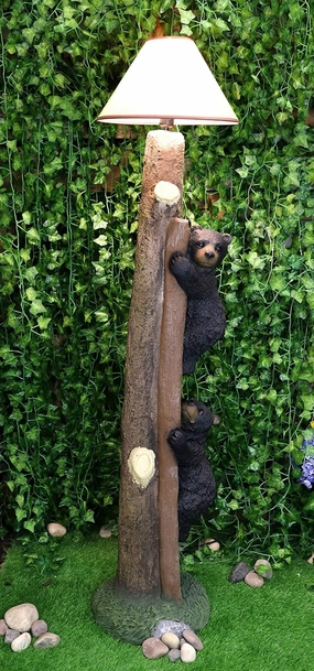 Ebros Whimsical Adventure Rustic Black Bear Cubs Climbing Up A Giant Tree Ladder Standing Floor Lamp Statue with Shade 60"Tall Mountain Wildlife Woodland Cabin Lodge Decor Forest Bears Themed Lamps