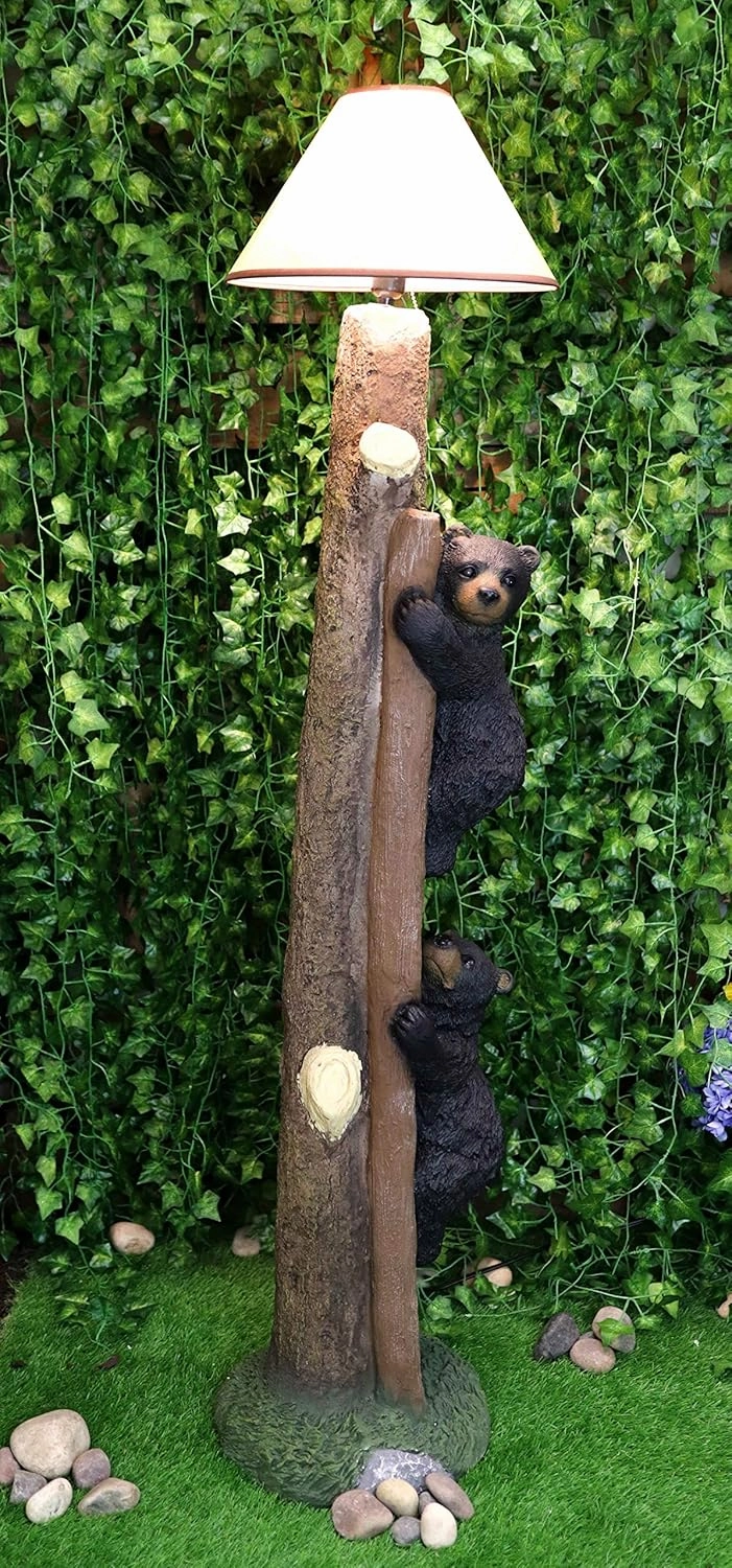 Ebros Whimsical Adventure Rustic Black Bear Cubs Climbing Up A Giant Tree Ladder Standing Floor Lamp Statue with Shade 60"Tall Mountain Wildlife Woodland Cabin Lodge Decor Forest Bears Themed Lamps