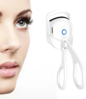 Electric Heated Eyelash Curler, USB Rechargeable, Long-lasting Temperature Adjustable, White, Silicone Pad, 120mAh, 65C/85C, Natural Curl
