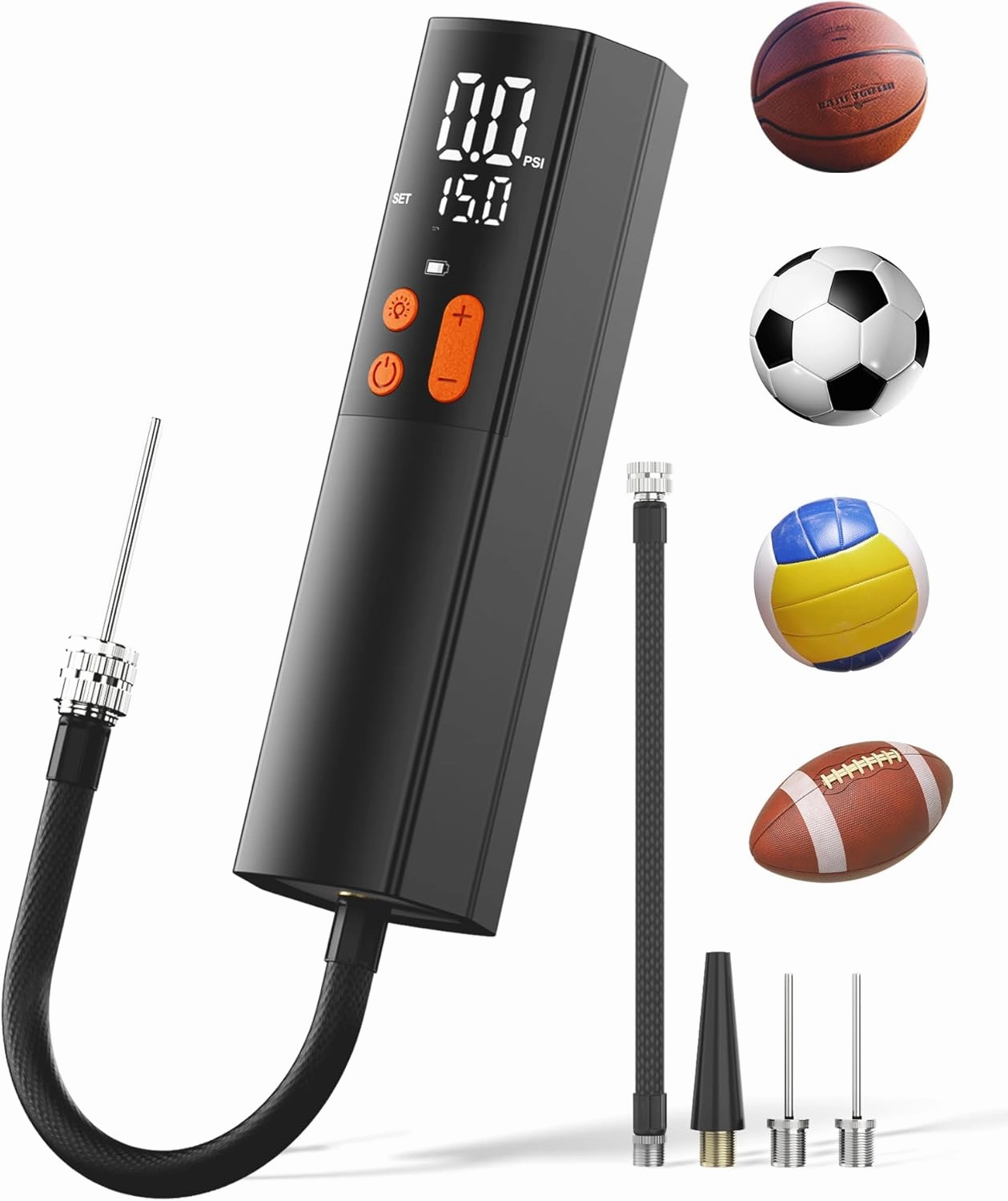 Electric Ball Pump with Fast Inflation & Deflation, 15Psi Air Pump with 3 Needles, Pressure Gauge, Ball Pump for Sports Balls, Basketball Pump, Soccer Ball Pump, Volleyball Pump，Football Pump