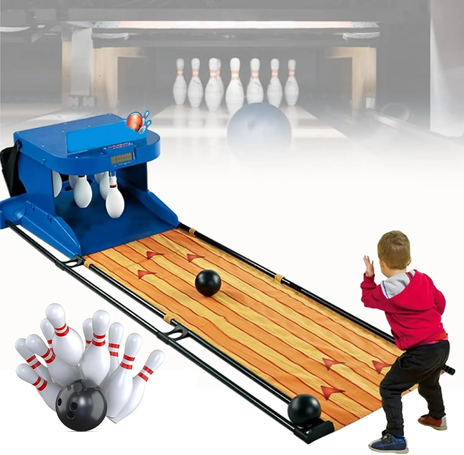 Electronic Bowling Alley Game with Automatic Reset, Indoor Bowling Ball Sports Game Console with LED Electronic Scoreboard, Lighting, Simulation Sound Effect, for Children and Adults,2m