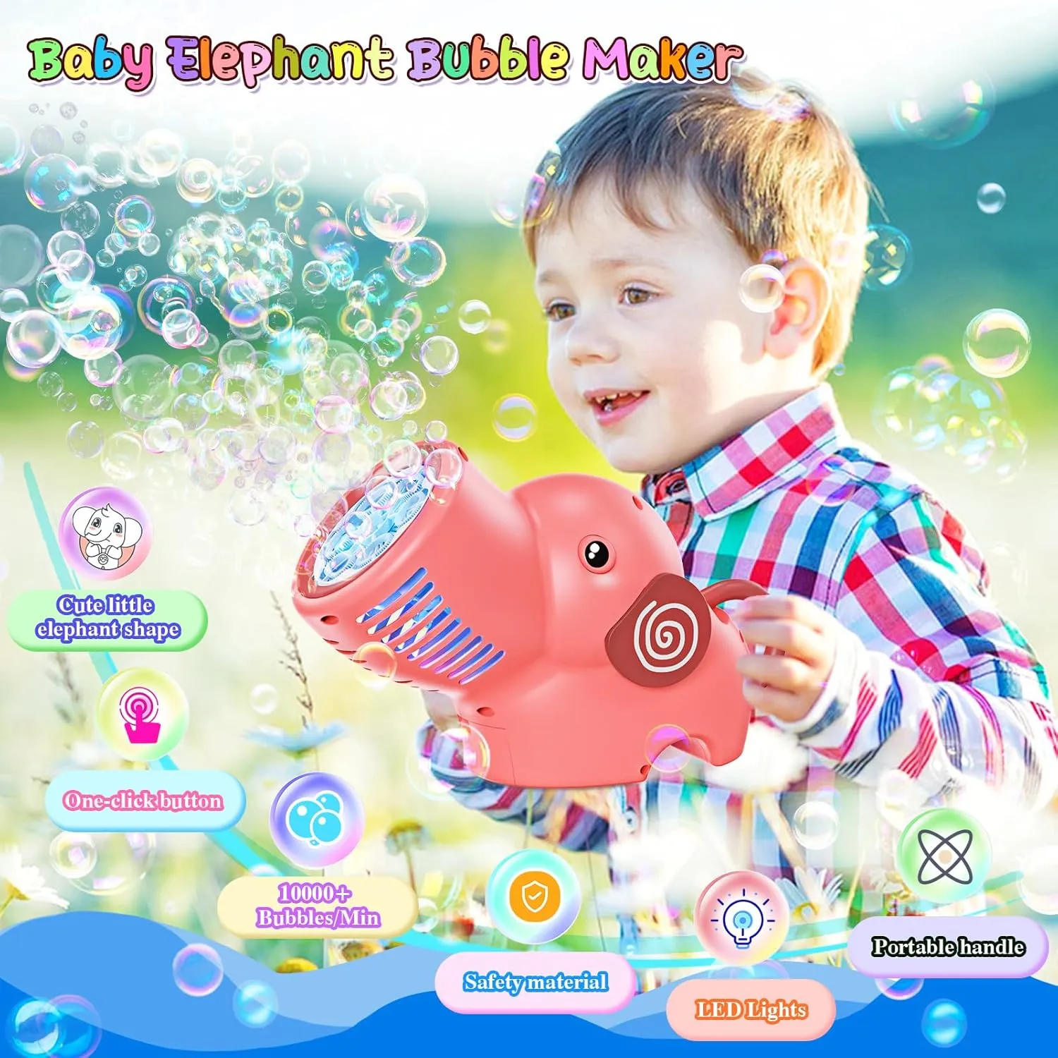Elephant Bubble Machine for Kids Automatic Bubble Blower 5000  Bubbles/Min with Rechargeable Battery/Bubble Liquid Cute Bubble Toy for Toddlers Outdoor Toys Gift for Wedding/Birthday/Party