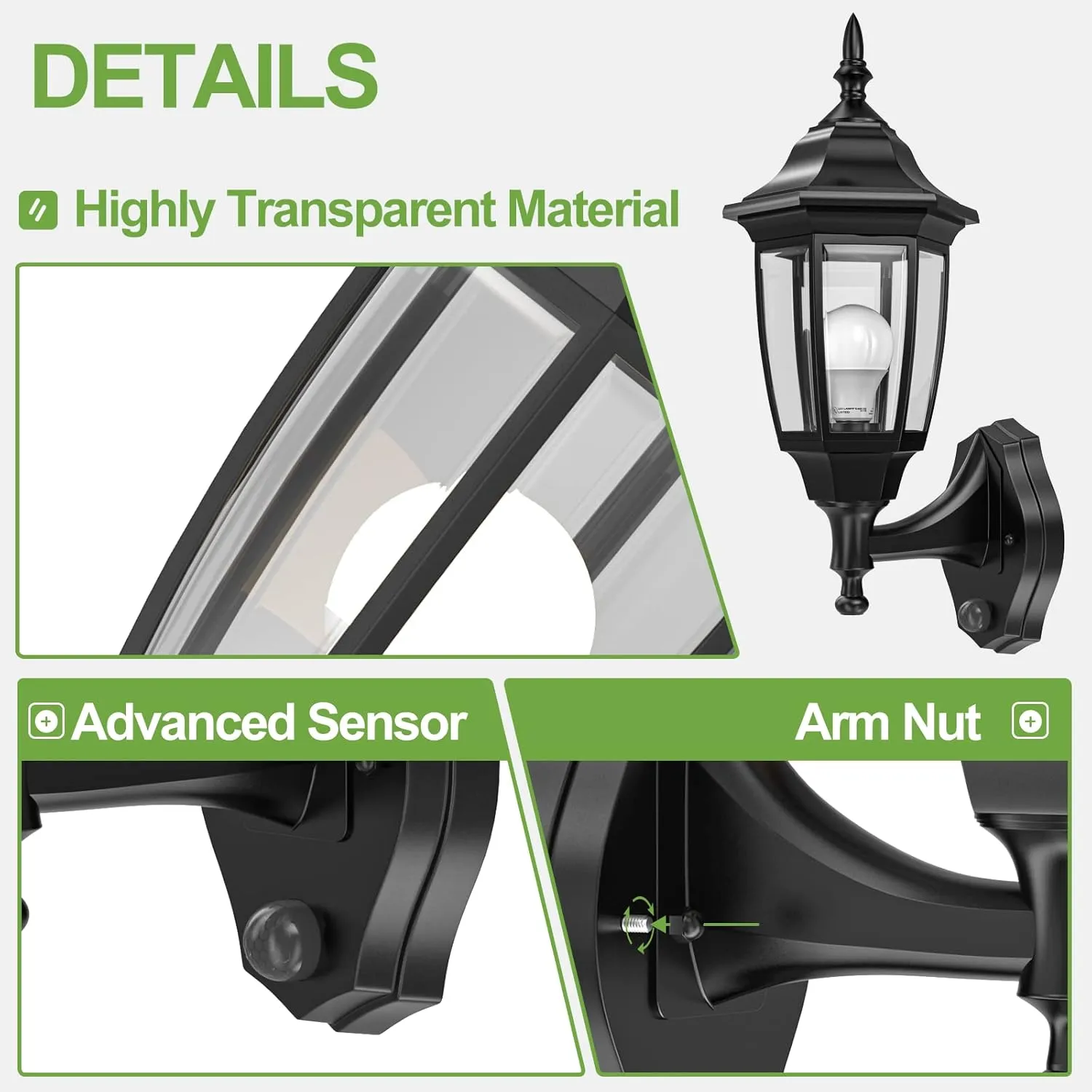 EMART Dusk to Dawn Outdoor Porch Sconce, LED Waterproof Exterior Light Fixtures, Special Handling Anti-Corrosion Plastic Material, Lamp for Garage, Front Door, House - 2 Pack, Black (Bulb Included)