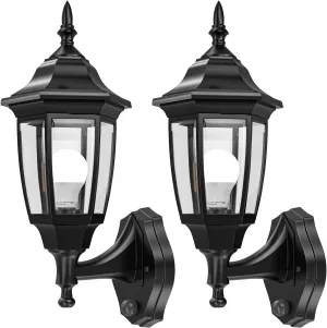 EMART Dusk to Dawn Outdoor Porch Sconce, LED Waterproof Exterior Light Fixtures, Special Handling Anti-Corrosion Plastic Material, Lamp for Garage, Front Door, House - 2 Pack, Black (Bulb Included)