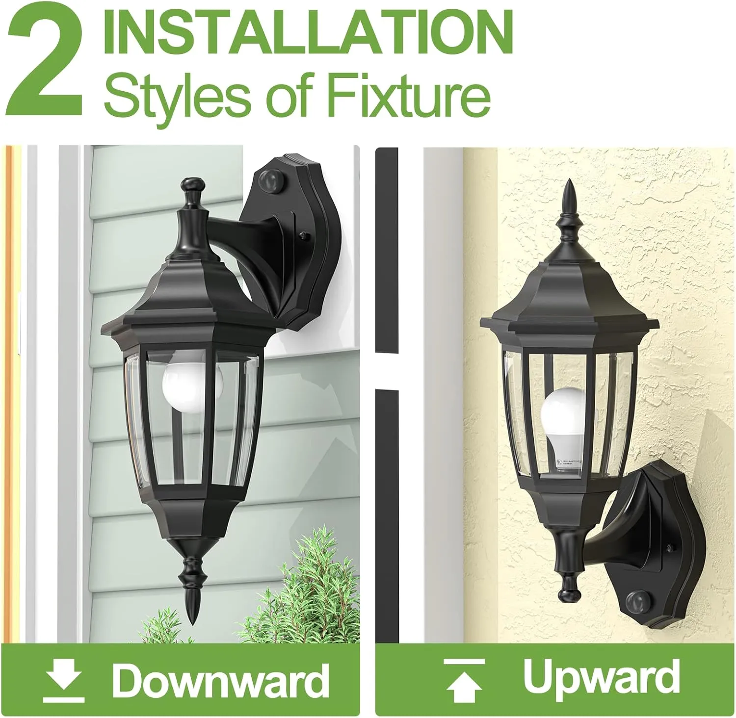 EMART Dusk to Dawn Outdoor Porch Sconce, LED Waterproof Exterior Light Fixtures, Special Handling Anti-Corrosion Plastic Material, Lamp for Garage, Front Door, House - 2 Pack, Black (Bulb Included)