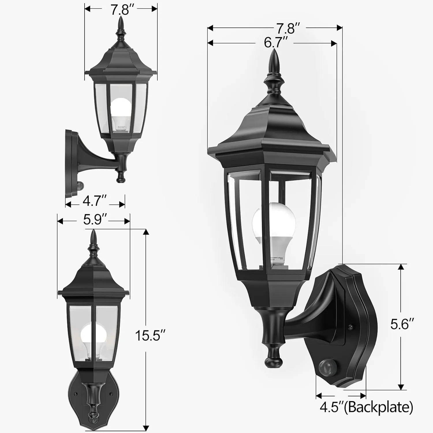 EMART Dusk to Dawn Outdoor Porch Sconce, LED Waterproof Exterior Light Fixtures, Special Handling Anti-Corrosion Plastic Material, Lamp for Garage, Front Door, House - 2 Pack, Black (Bulb Included)