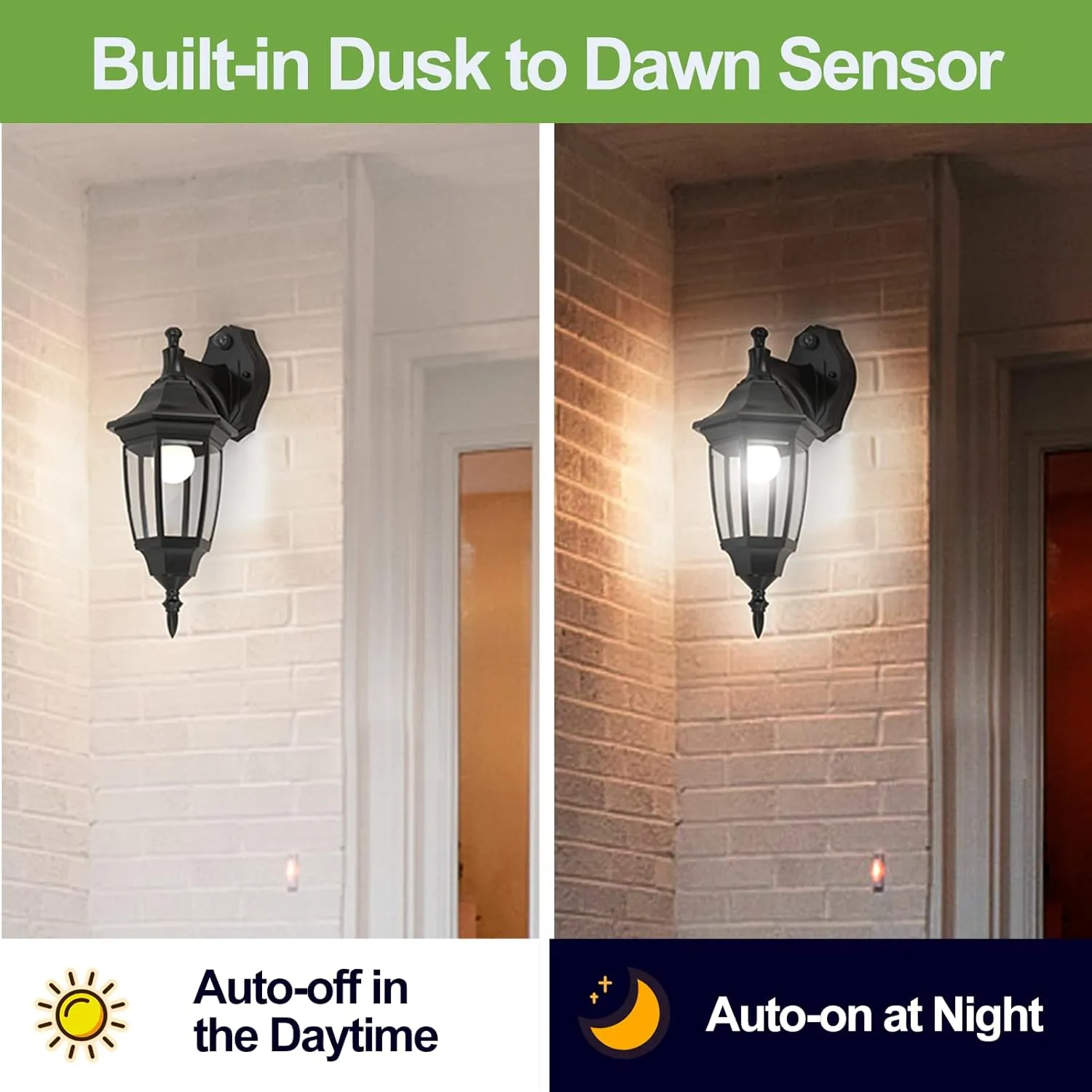 EMART Dusk to Dawn Outdoor Porch Sconce, LED Waterproof Exterior Light Fixtures, Special Handling Anti-Corrosion Plastic Material, Lamp for Garage, Front Door, House - 2 Pack, Black (Bulb Included)