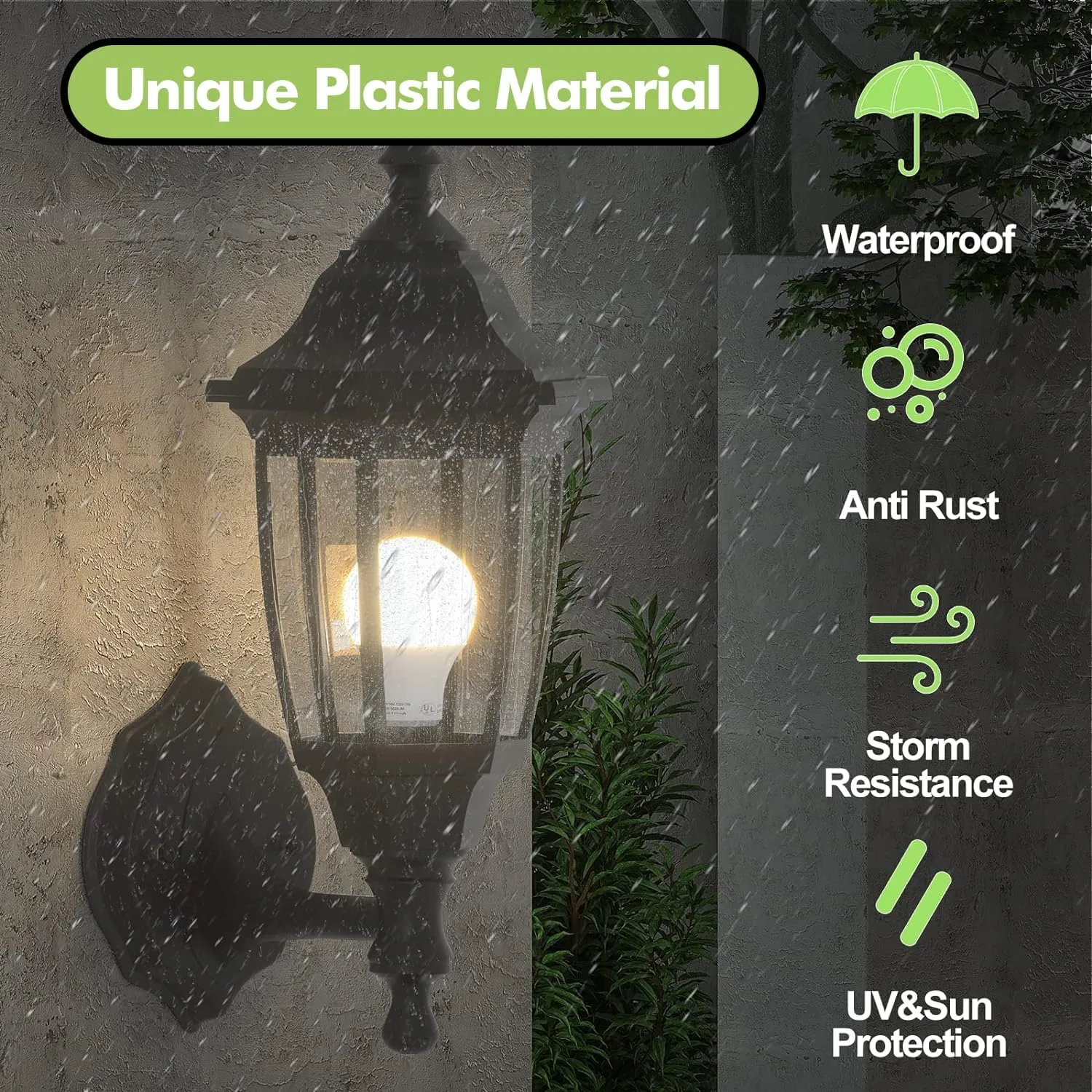 EMART Dusk to Dawn Outdoor Porch Sconce, LED Waterproof Exterior Light Fixtures, Special Handling Anti-Corrosion Plastic Material, Lamp for Garage, Front Door, House - 2 Pack, Black (Bulb Included)
