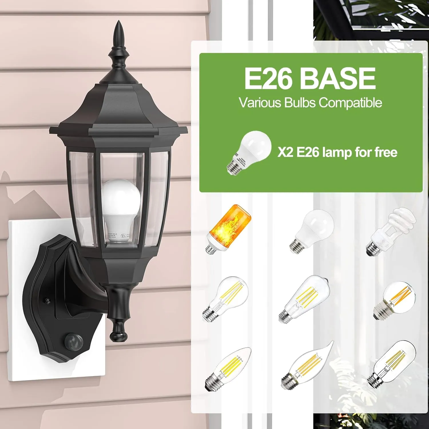 EMART Dusk to Dawn Outdoor Porch Sconce, LED Waterproof Exterior Light Fixtures, Special Handling Anti-Corrosion Plastic Material, Lamp for Garage, Front Door, House - 2 Pack, Black (Bulb Included)