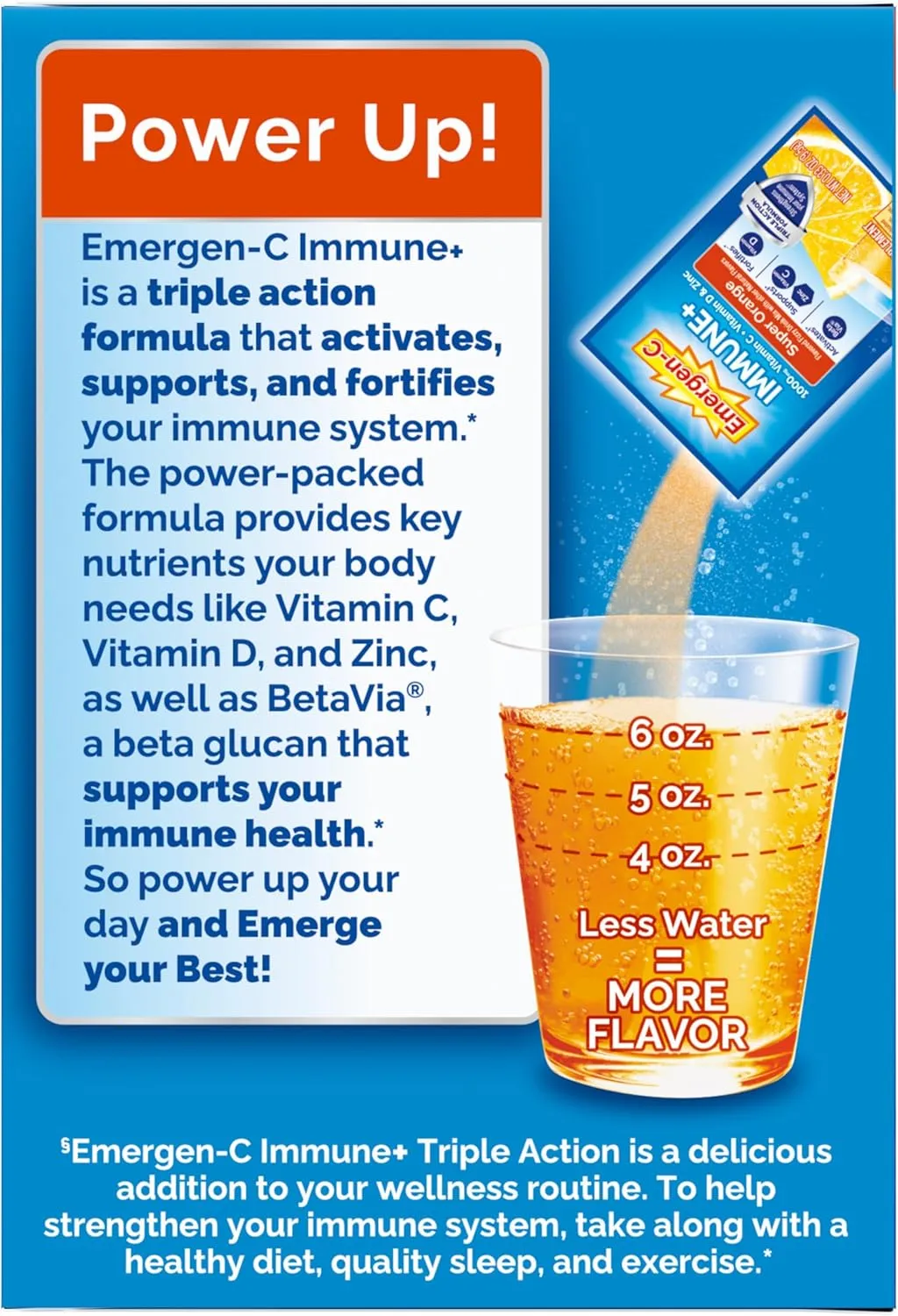 Emergen-C Immune  Triple Action Immune Support Powder, BetaVia (R), 1000mg Vitamin C, B Vitamins, Vitamin D and Antioxidants, Super Orange – 30 Count (Pack of 1)
