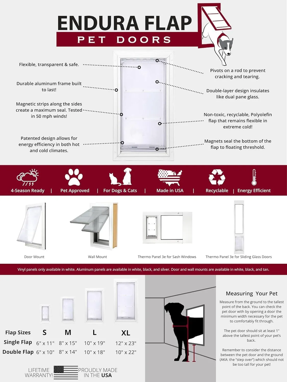 Endura Flap Thermo Panel Pet Door for Sliding Glass Doors | Heavy-Duty Aluminum Frame with Secure Locking Cover | Energy Efficient & Easy Install | White, XL Flap, 74.75"-77.75" Slider Height