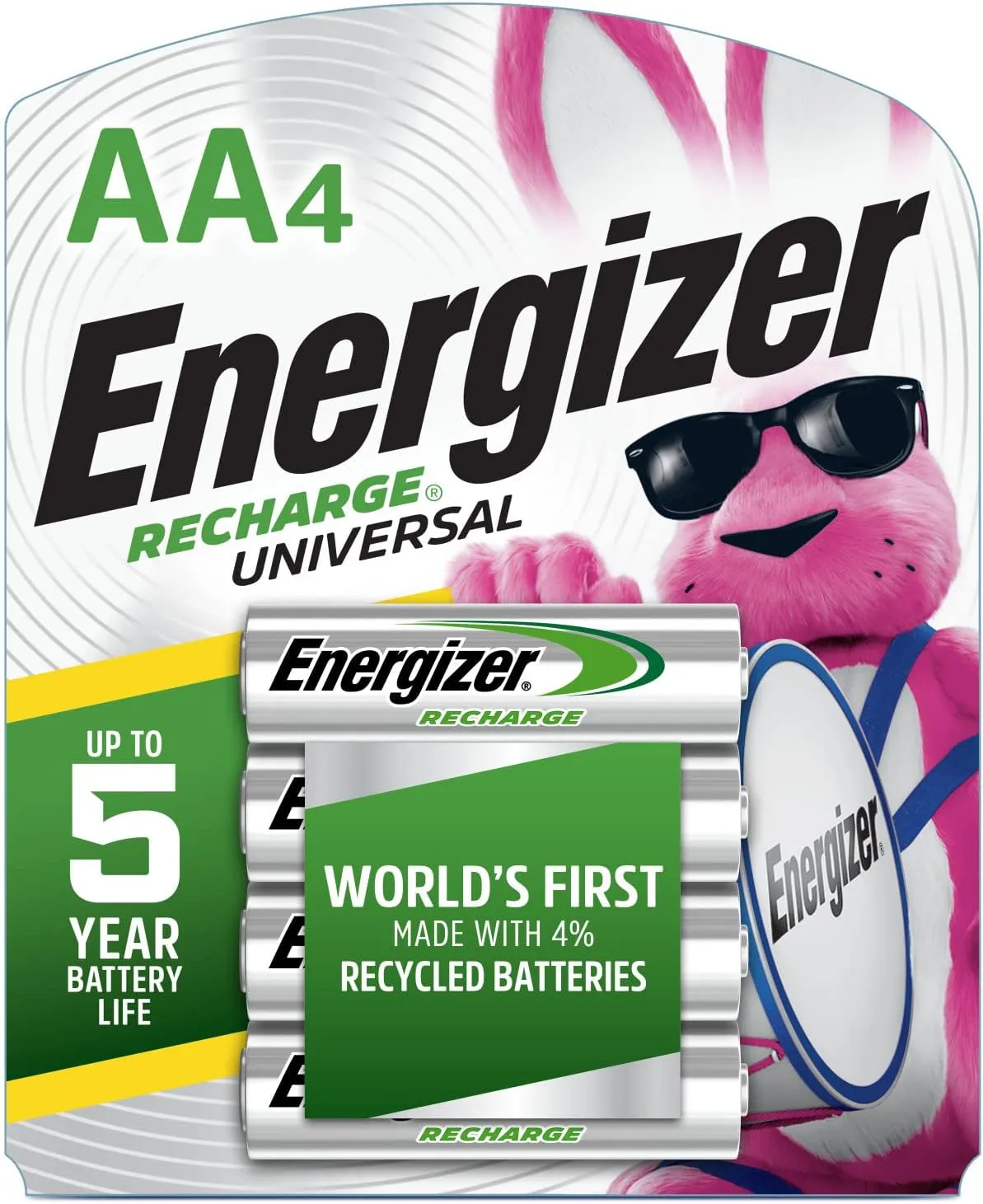 Energizer Rechargeable AA Batteries, Recharge Universal AA Battery Pre-Charged, 4 Count