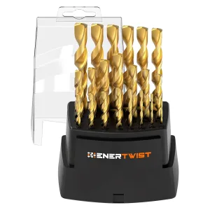 ENERTWIST 21 Pcs Titanium Coated Drill Bit Set, Titanium Twist Wood Drill Bits, 118 Degree Tip High Speed Steel Drill Bit Kit for Wood, Metal, Plastic, Aluminum Alloy with Portable Case, 1/16"-3/8"