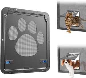 Enjoying Pet Screen Door 8"×10.2" Inner Door Size, Cat Doors with Replacement Magnetic Flap Lockable Doggy Screen Door, Black