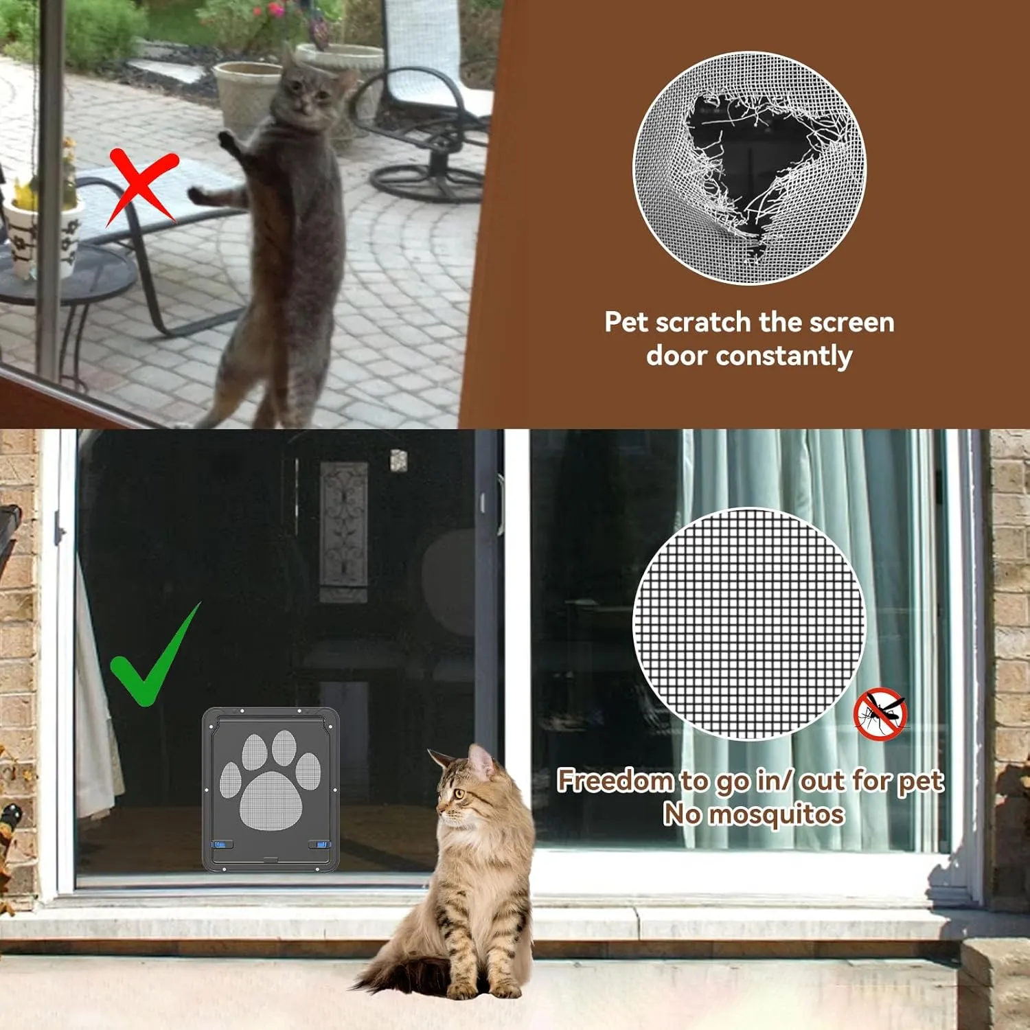 Enjoying Pet Screen Door 8"×10.2" Inner Door Size, Cat Doors with Replacement Magnetic Flap Lockable Doggy Screen Door, Black