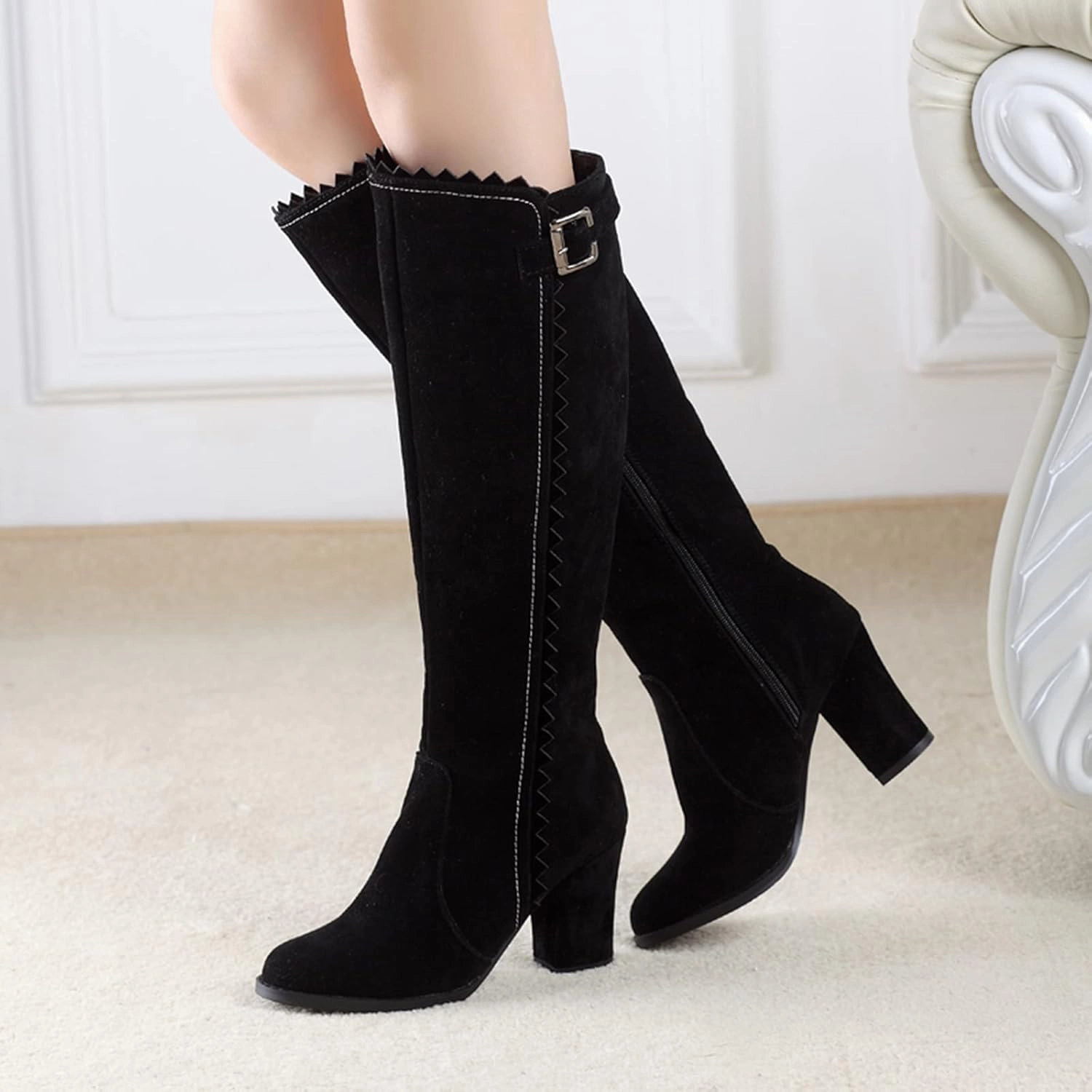 Erocalli Women's Fashion Knee High Boot Women Chunky Block High Heel Pull on Classic Chelsea Long Boots