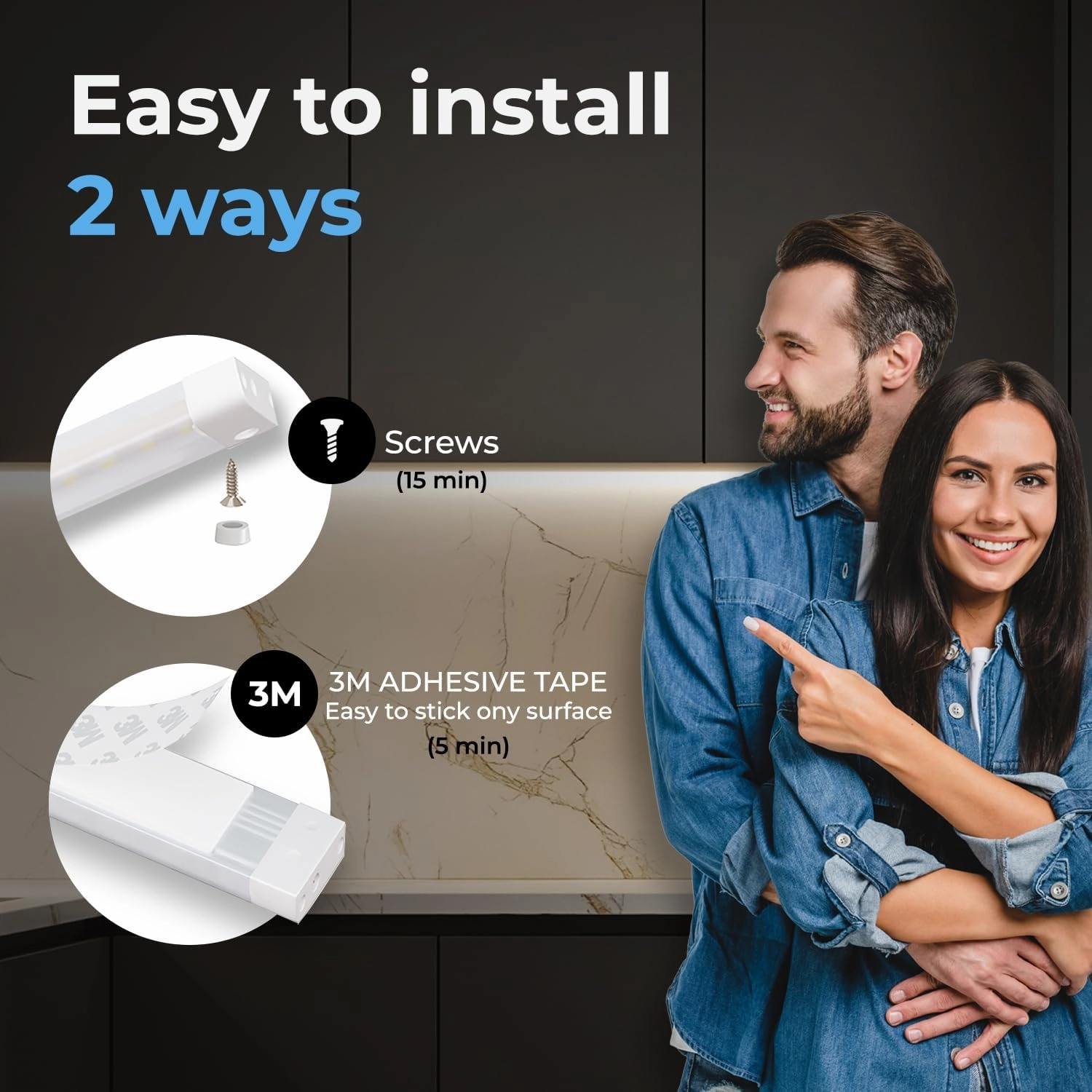 EShine 12 inch LED Dimmable Under Cabinet Lighting Strip with Hand Wave Motion Sensor, White, with Accessories (No Power Supply Included), Warm White (3000K)