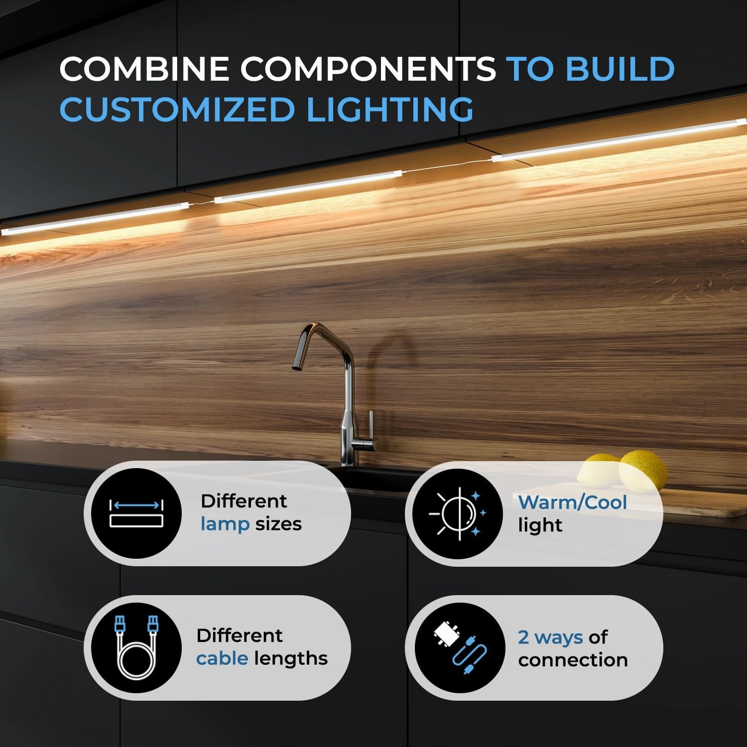 EShine 12 inch LED Dimmable Under Cabinet Lighting Strip with Hand Wave Motion Sensor, White, with Accessories (No Power Supply Included), Warm White (3000K)