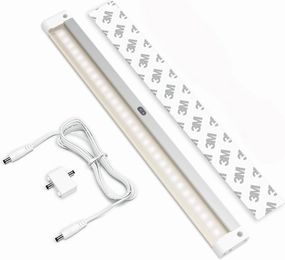 EShine 12 inch LED Dimmable Under Cabinet Lighting Strip with Hand Wave Motion Sensor, White, with Accessories (No Power Supply Included), Warm White (3000K)