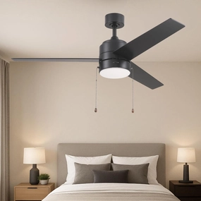 Ethen 52-Inch Ceiling Fan with Light, Ultra-Quiet Motor, Pull Chain Control, Reversible 3-Speed Settings, Modern 3-Blade Design, Great for Bedrooms- Matte Black Ceiling Fan