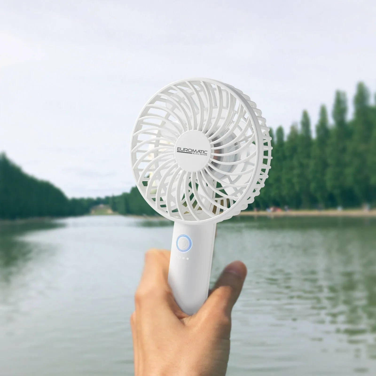 Euromatic Mini Rechargeable Portable Fan/Lightweight/6 Blade High Speed USB WHT