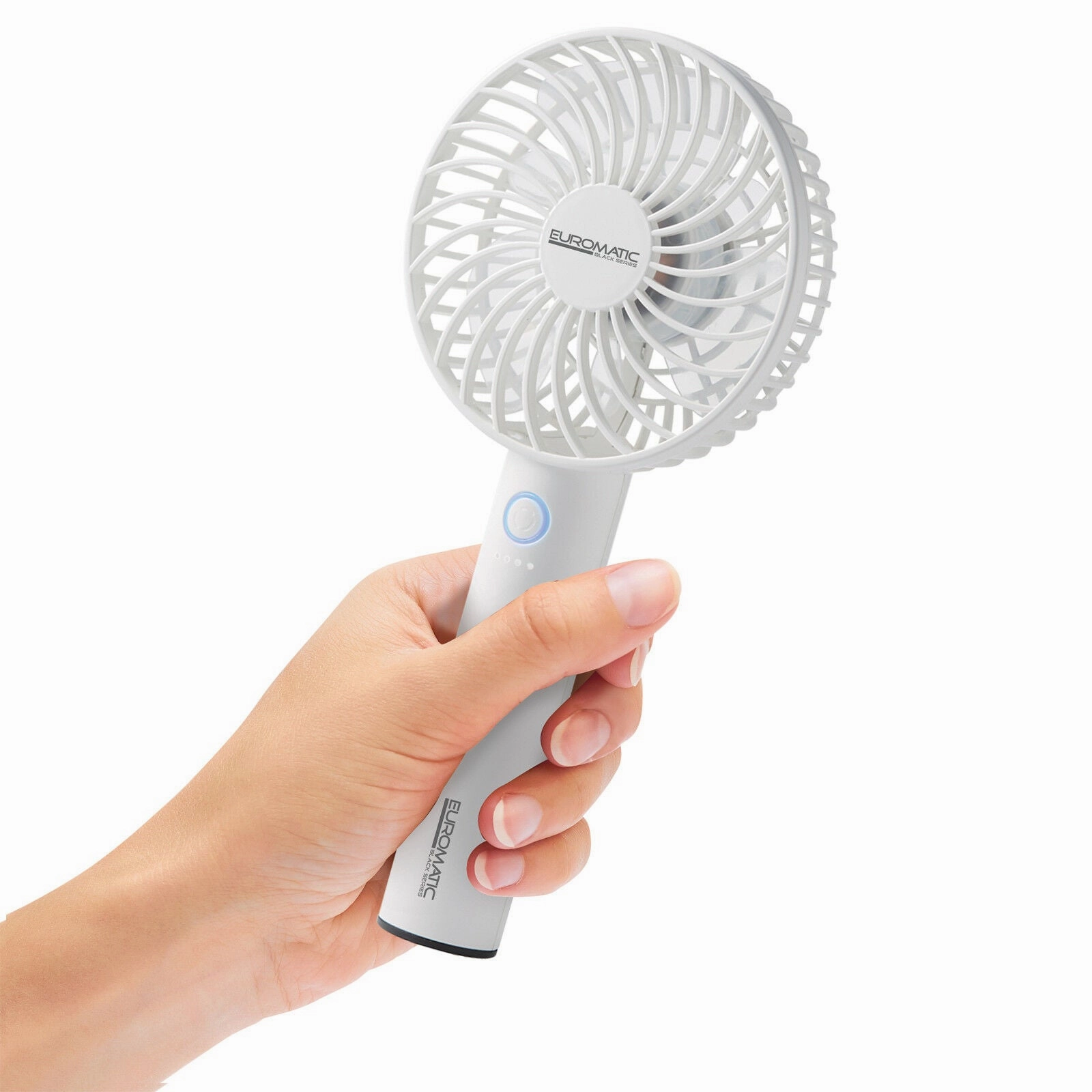 Euromatic Mini Rechargeable Portable Fan/Lightweight/6 Blade High Speed USB WHT