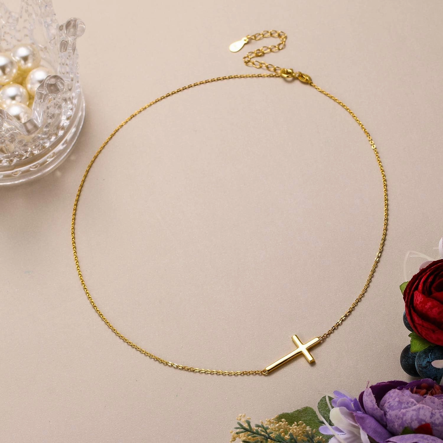 EVER FAITH 925 Sterling Silver Simple Sideways Cross Pendant Choker Necklace Birthday/Mothers Day/Valentines/Christmas Jewelry Gift for Women