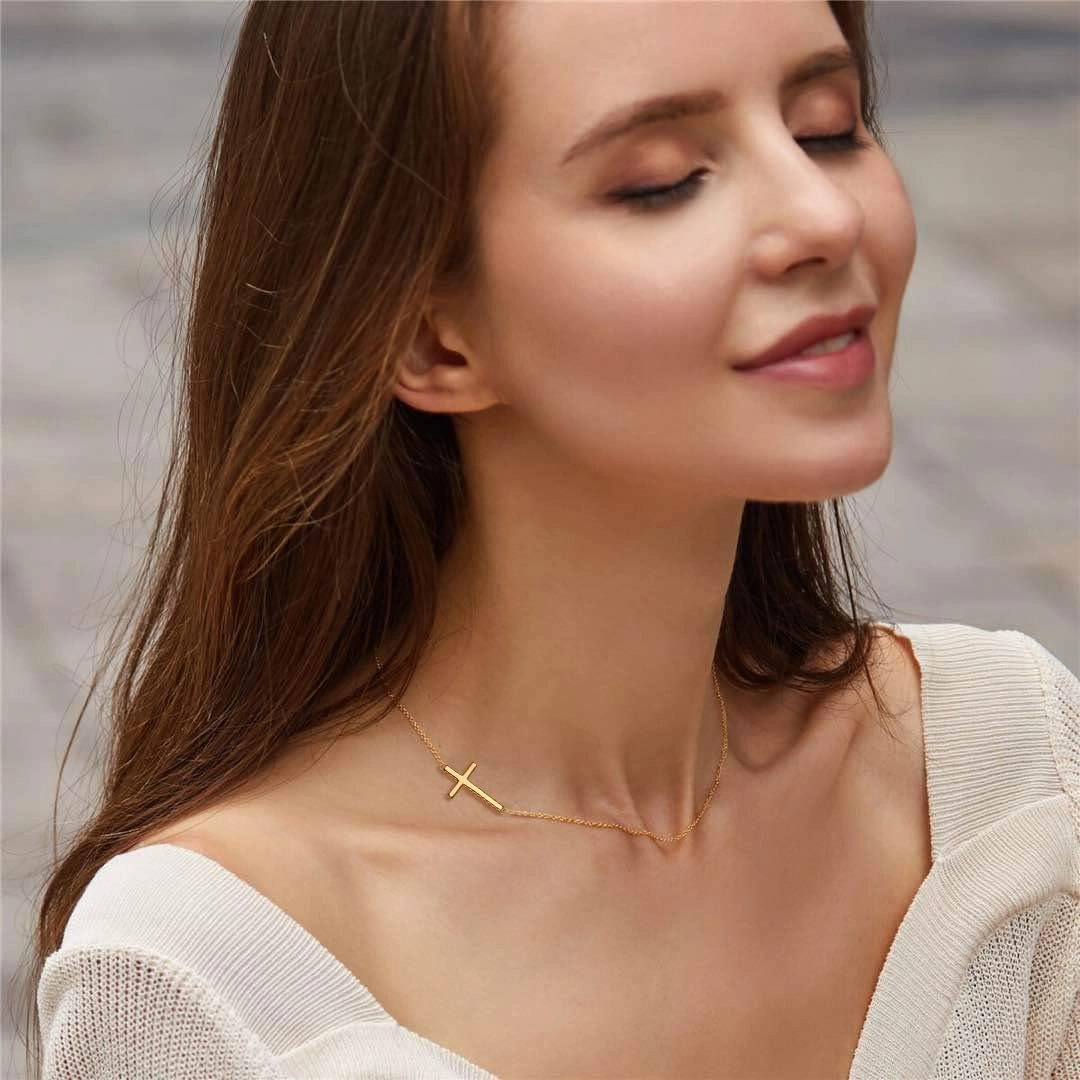 EVER FAITH 925 Sterling Silver Simple Sideways Cross Pendant Choker Necklace Birthday/Mothers Day/Valentines/Christmas Jewelry Gift for Women