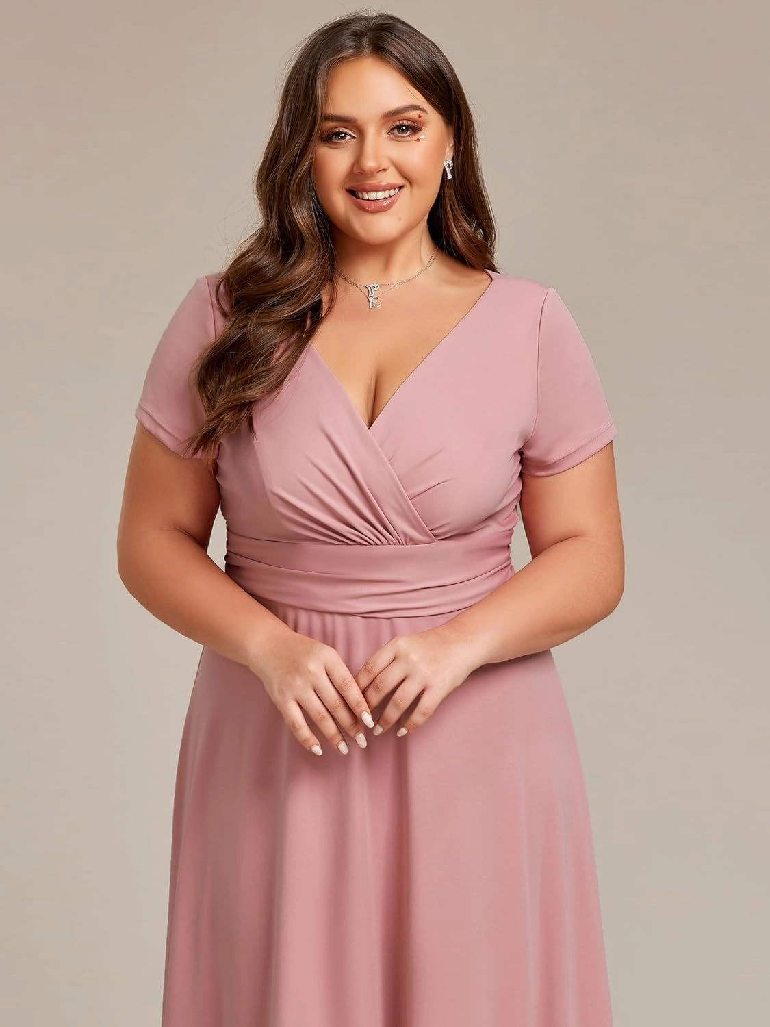 Ever-Pretty Women's Plus Size Generous Ruched V Neck Short Sleeves Long A Line Formal Evening Dress 01730-DA