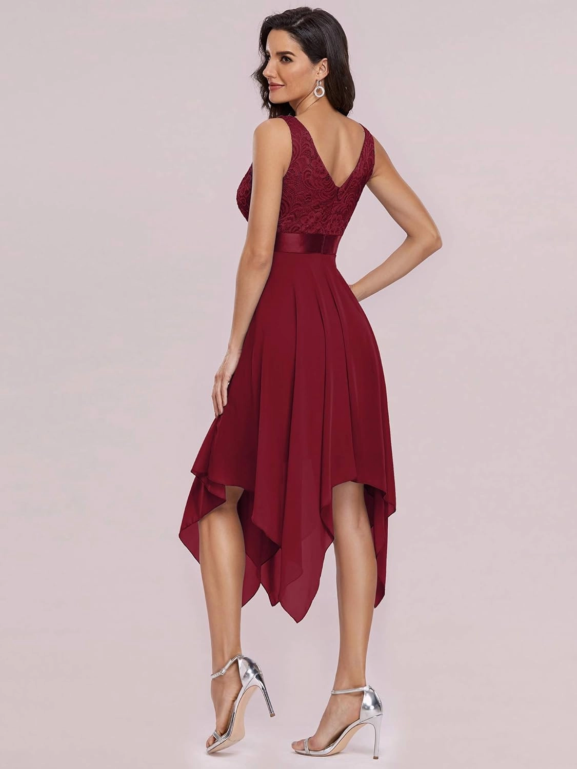 Ever-Pretty Women's Sexy V Neck Empire Waist Sleeveless Lace Chiffon Hi-Lo Cocktail Dress 00207-PH
